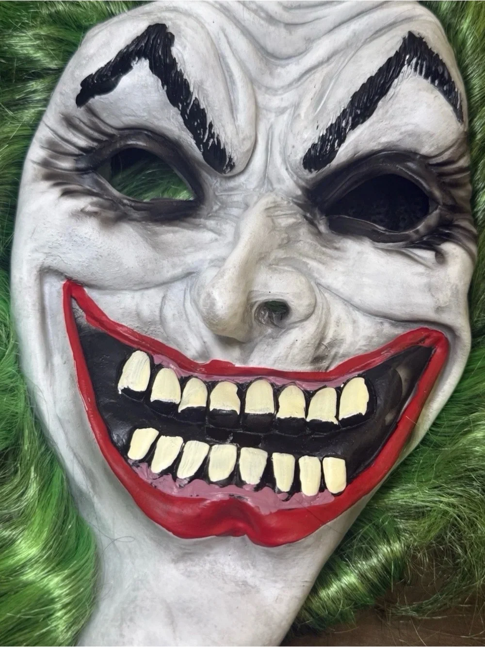 Joker Clown Mask Long Green Hair Latex Full Face Halloween Adult Cosplay Scary